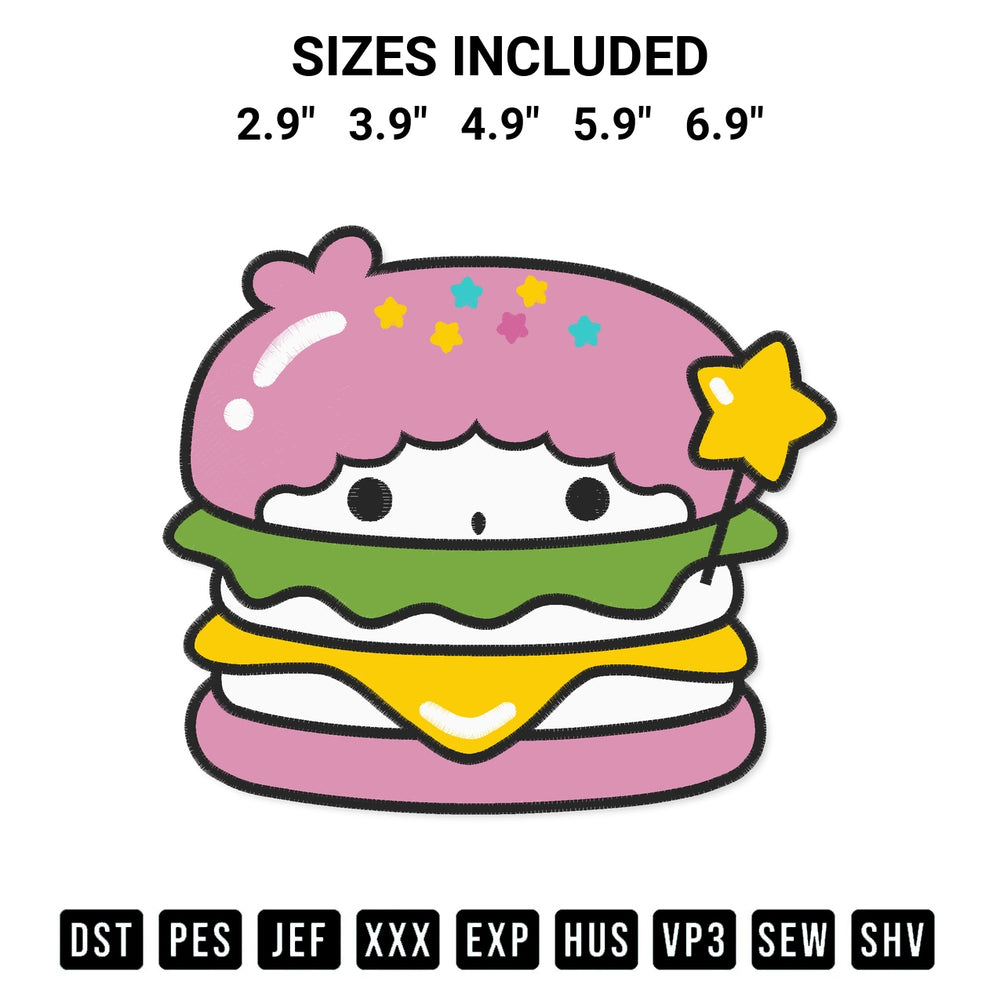 Looking for the perfect pattern? Download the Lala Burger Embroidery Design embroidery design today at Designspacks.com. Crisp, clean stitching guaranteed. Available sizes: 2.9", 3.9", 4.9", 5.9", 6.9".