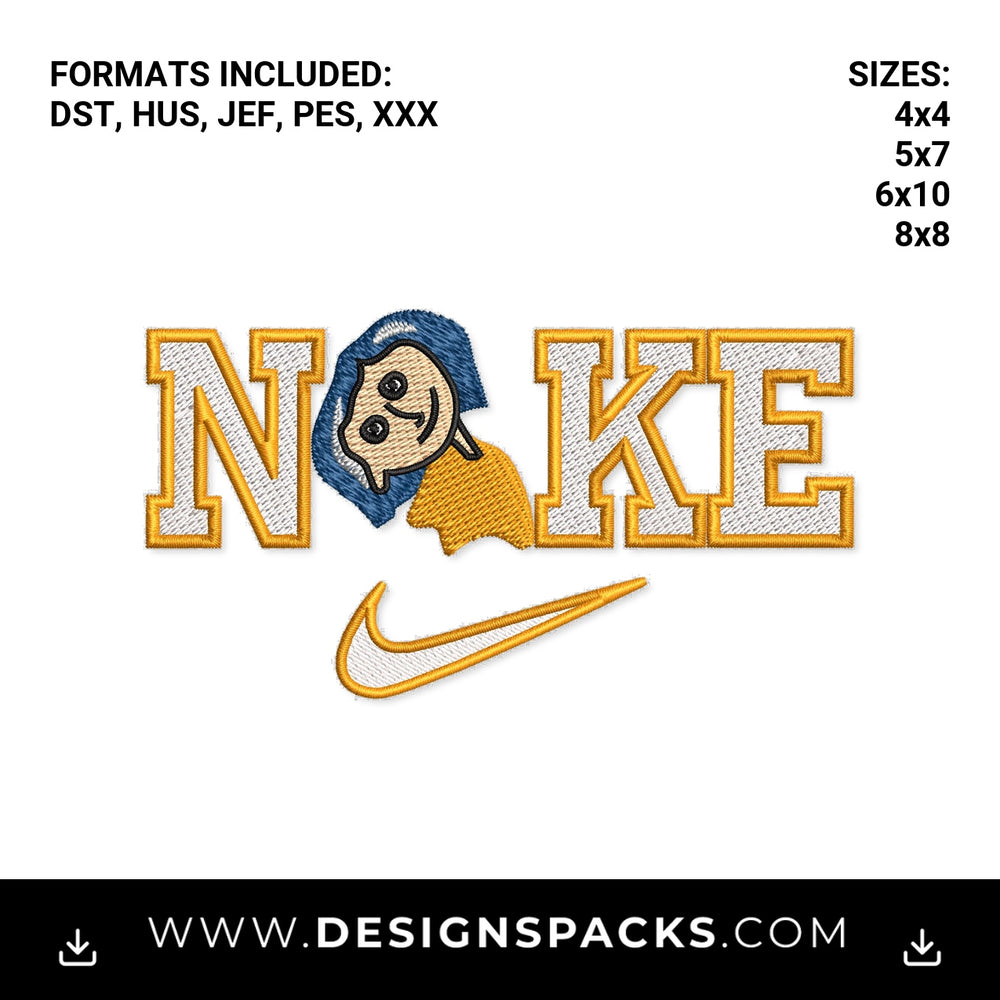 Coraline Nike Swoosh Parody Embroidery Design - Instant digital download pattern at Designspacks.com
