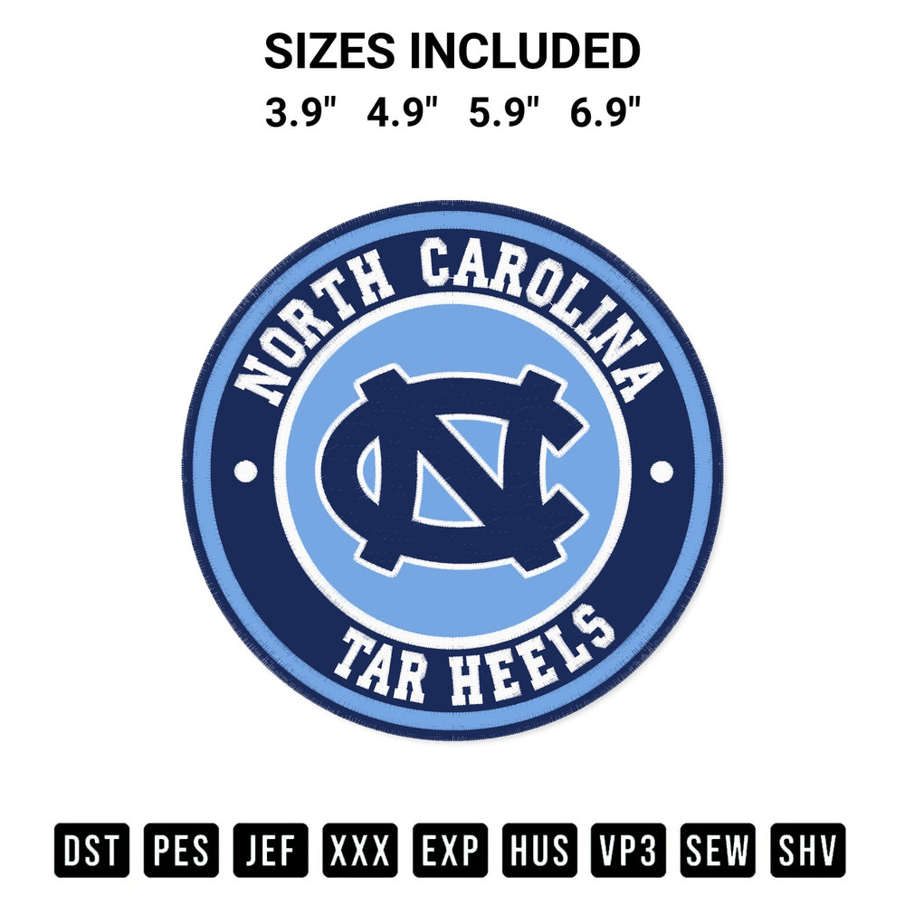 Create amazing crafts with the North Carolina Tar Heels Circle Logo Embroidery Design embroidery file. High-quality digital download from Designspacks.com, perfect for beginners and pros. Available sizes: 3.9", 4.9", 5.9", 6.9".