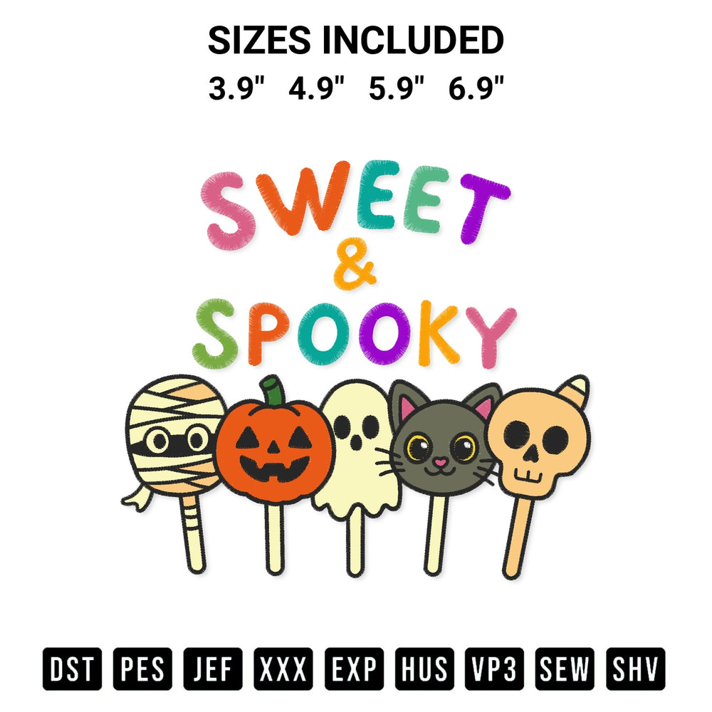 Stitch like a pro with the Sweet And Spooky Embroidery Design embroidery pattern from Designspacks.com. High-quality digital machine embroidery file. Available sizes: 3.9", 4.9", 5.9", 6.9".