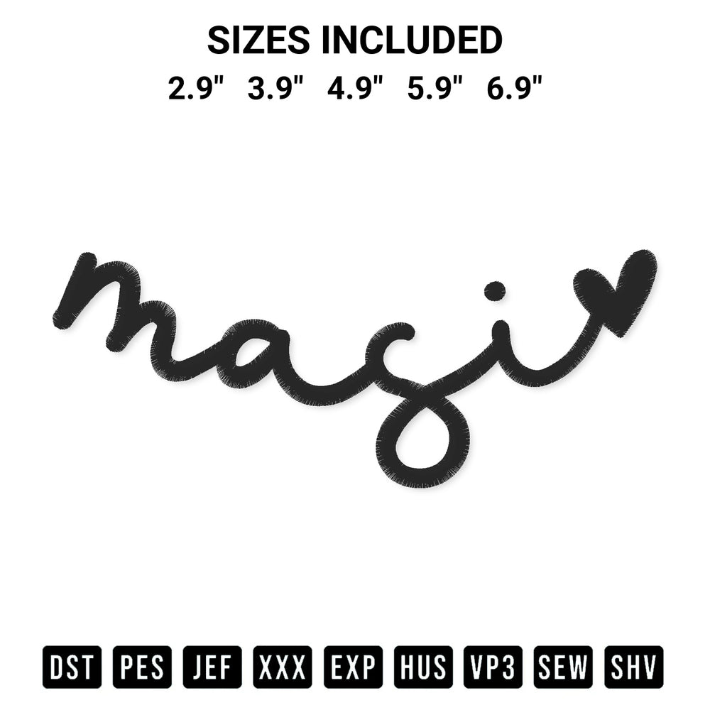 Add a unique touch to your apparel with the Masi Heart Embroidery Design embroidery file. Premium instant download available now on Designspacks.com. Available sizes: 2.9", 3.9", 4.9", 5.9", 6.9".