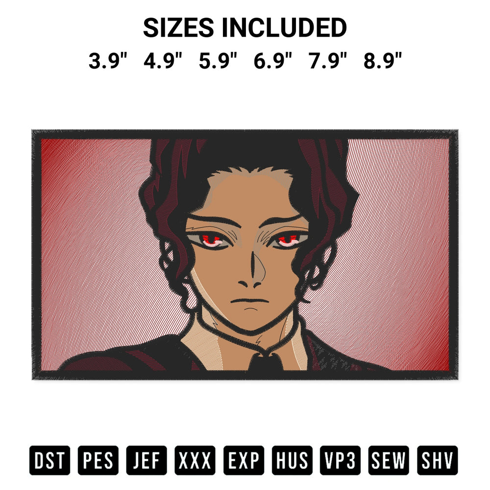 Add a unique touch to your apparel with the Muzan Kibutsuji Embroidery Design embroidery file. Premium instant download available now on Designspacks.com. Available sizes: 3.9", 4.9", 5.9", 6.9", 7.9", 8.9".