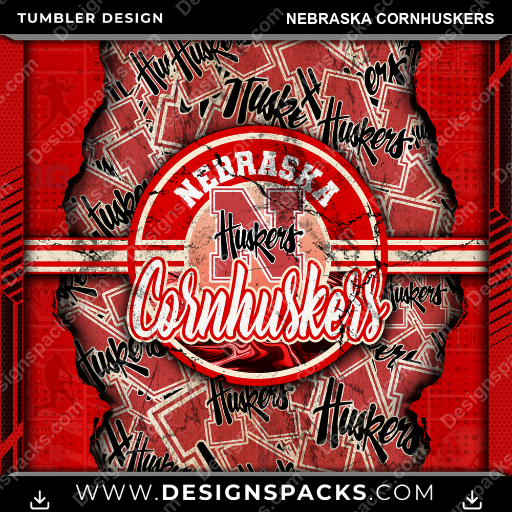 College Sport Ripped Nebraska Cornhuskers Tumbler Digital Wrap Design