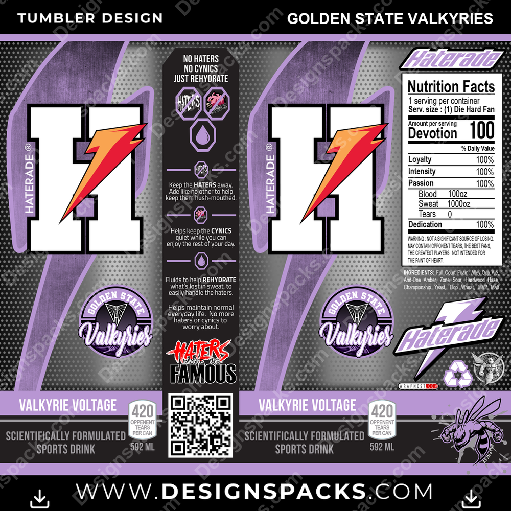 Basketball Haterade Golden State Valkyries NBA Basketball Tumbler Digital Wrap Design Download