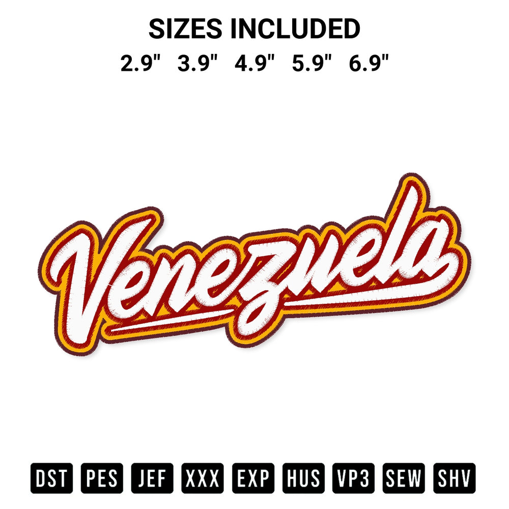 Shop the Venezuela National Baseball Team Embroidery Design machine embroidery pattern at Designspacks.com. Beautifully digitized for flawless stitching on any fabric. Available sizes: 2.9", 3.9", 4.9", 5.9", 6.9".