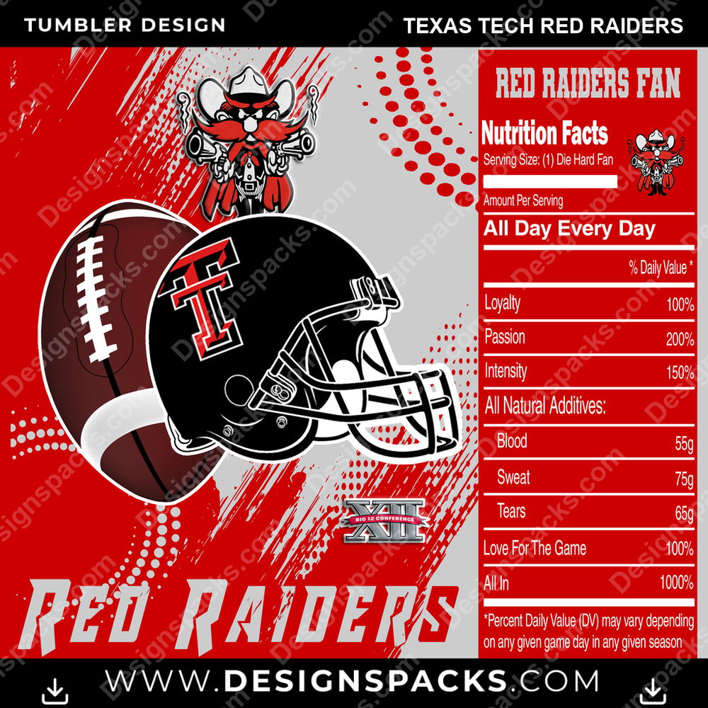 College Sport Team Fan CFB Texas Tech Red Raiders NCAA College Sport Tumbler Digital Wrap Design Download