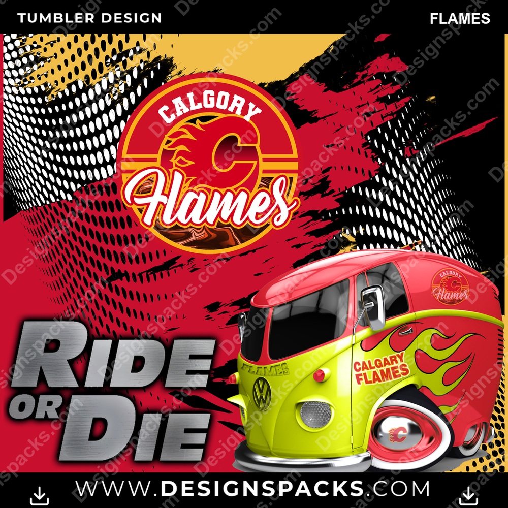 Ice Hockey RIDE or DIE FLAMES Tumbler Digital Wrap Design