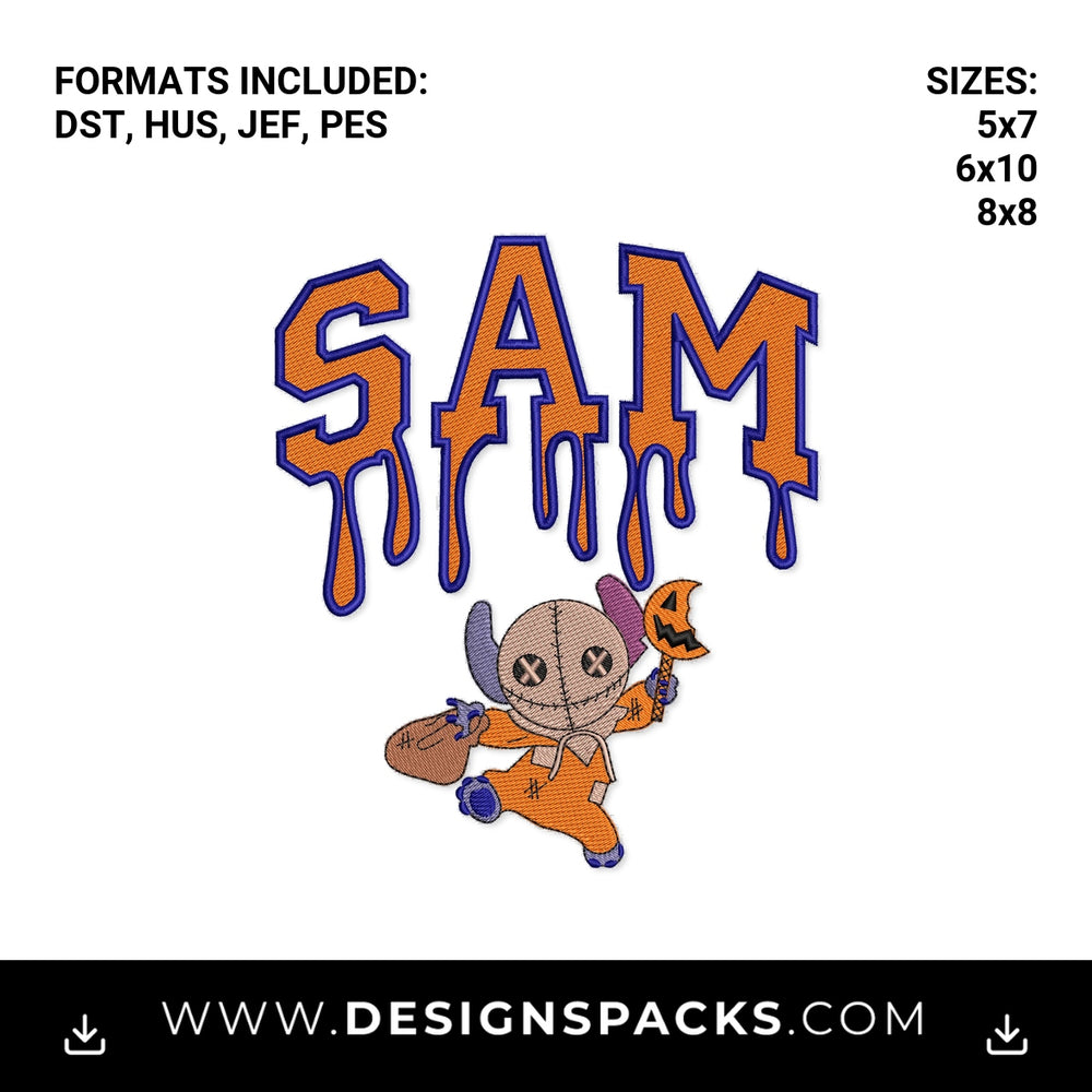 Stitch as Sam Trick r Treat Halloween Embroidery Design - Instant digital download pattern at Designspacks.com