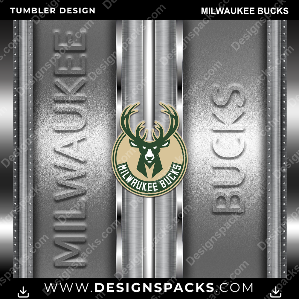 Basketball Metallic Milwaukee Bucks Tumbler Digital Wrap Design