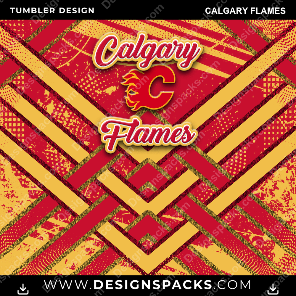 Ice Hockey Glitter Stripe Calgary Flames Tumbler Digital Wrap Design