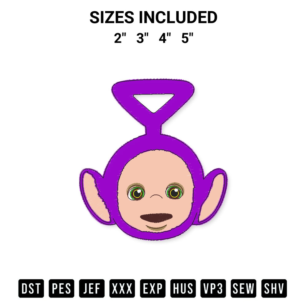 Looking for the perfect pattern? Download the Teletubbies Purple Embroidery Design embroidery design today at Designspacks.com. Crisp, clean stitching guaranteed. Available sizes: 2", 3", 4", 5".