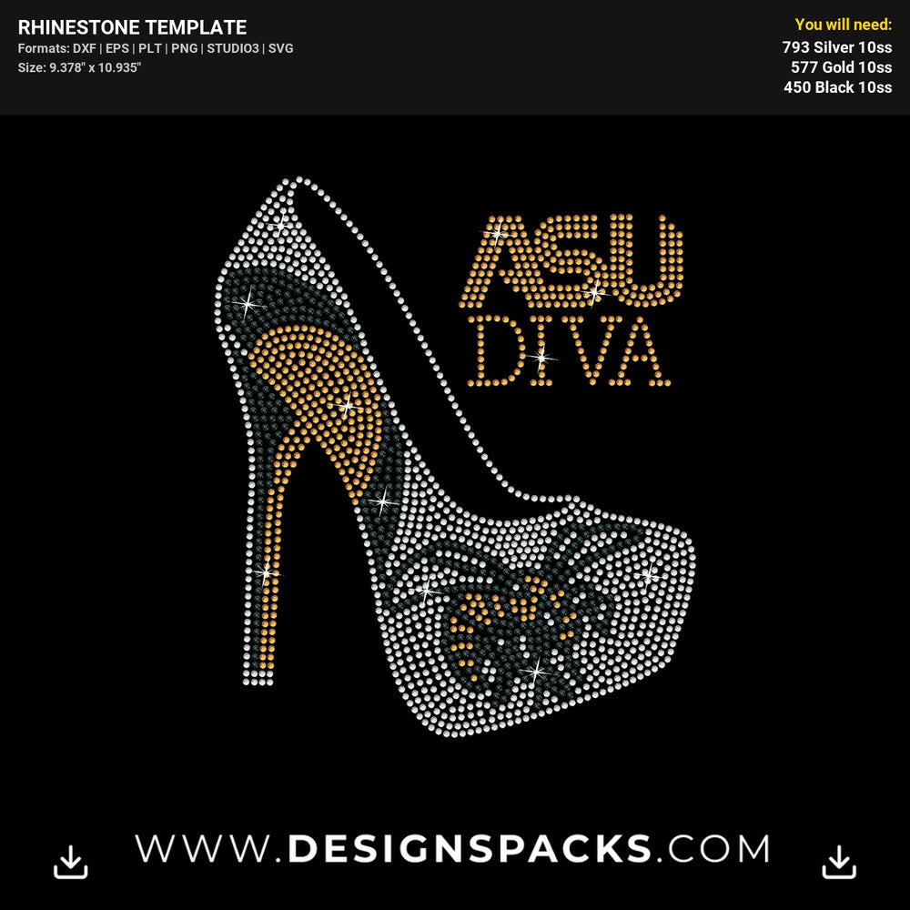 ASU Hornets High Heel Shoe Rhinestone Digital Template