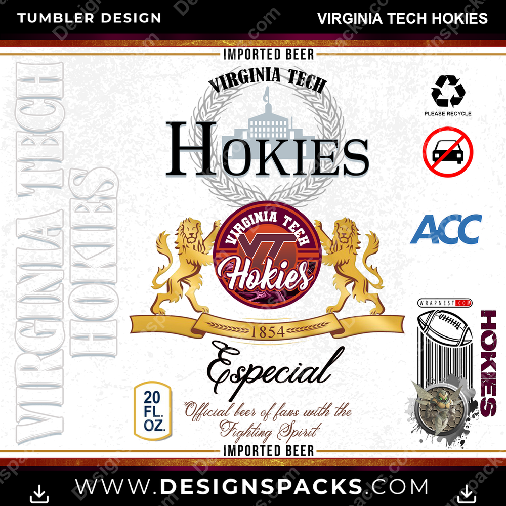 College Sport Modelo Virginia Tech Hokies NCAA College Sport Tumbler Digital Wrap Design Download