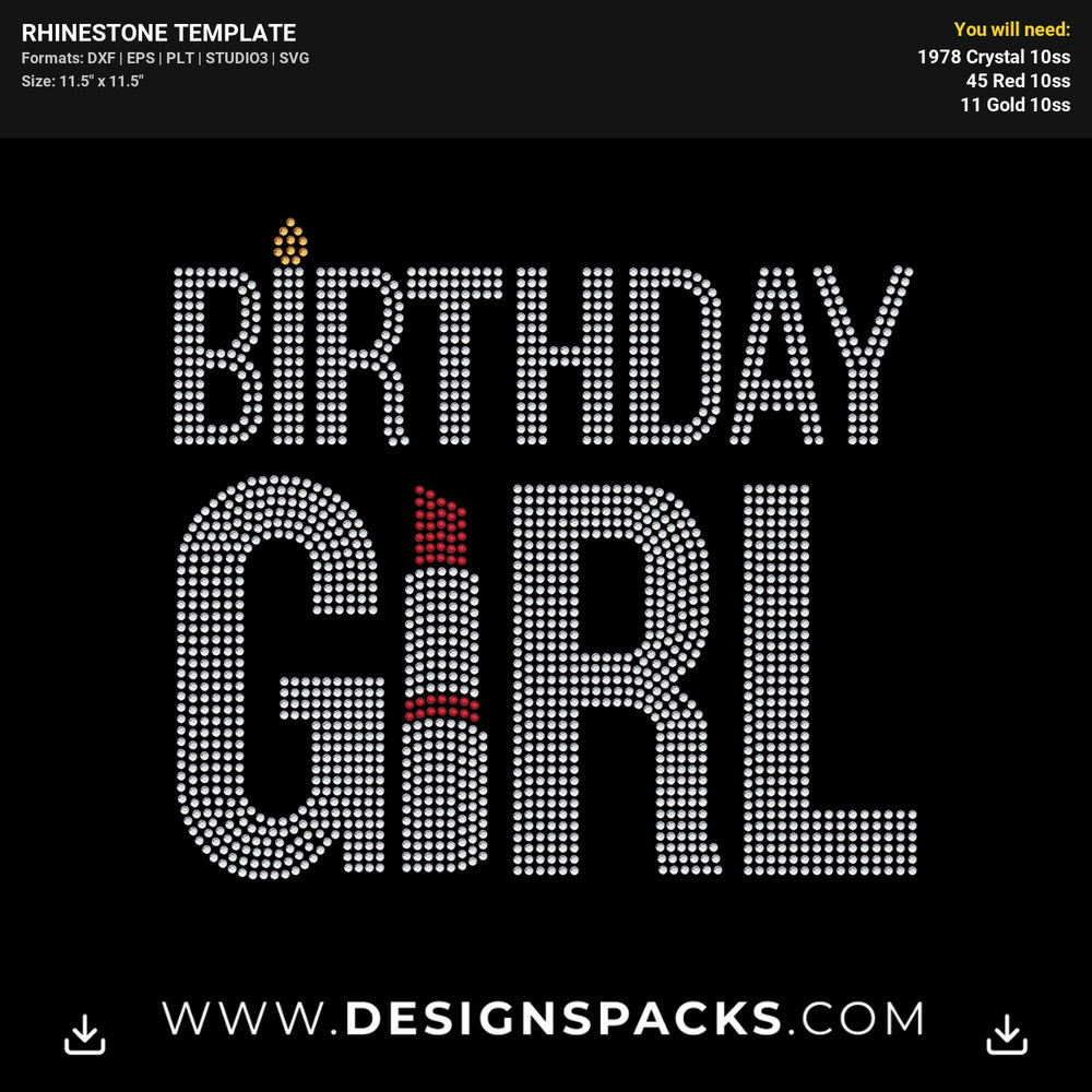 Birthday Girl Lipstick Rhinestone Digital Template
