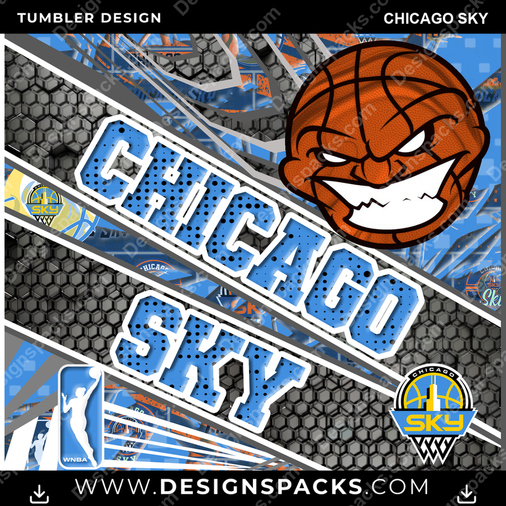 Basketball Angry Sports Chicago Sky NBA Basketball Tumbler Digital Wrap Design Download