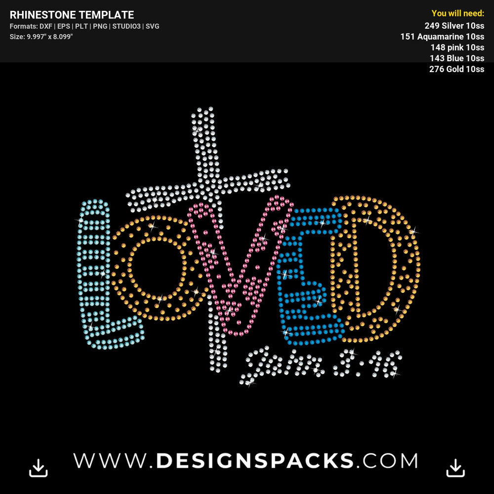 Loved John 3 16 Christian Bible Rhinestone Digital Template