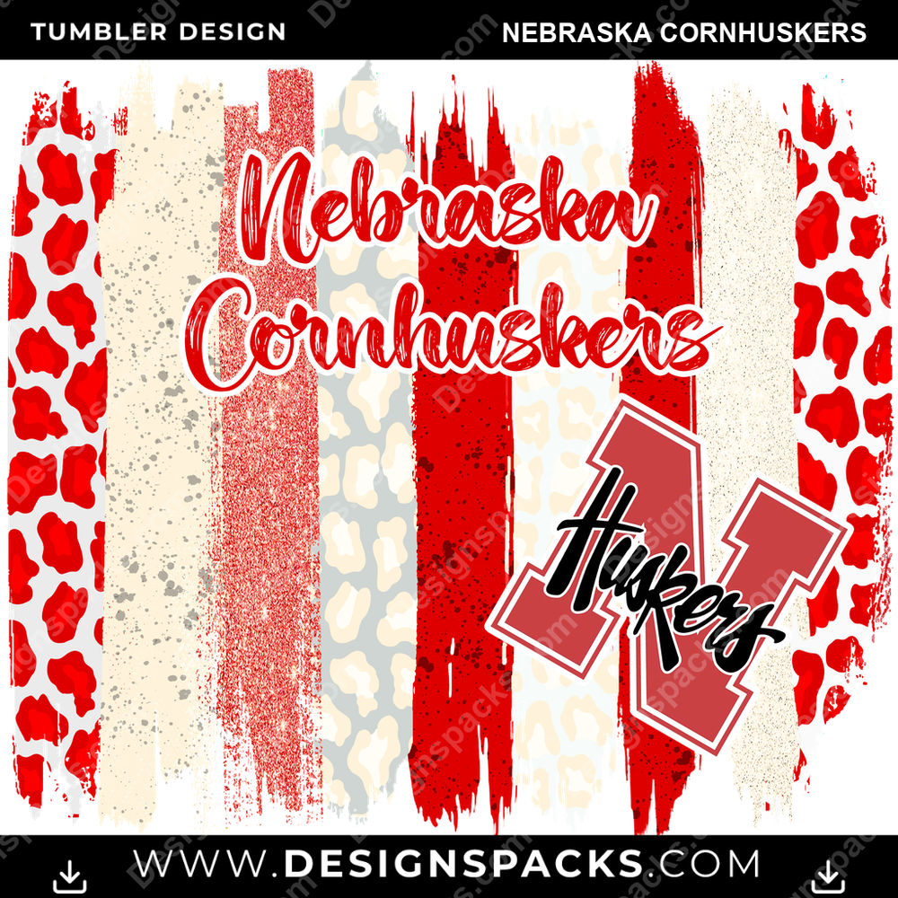 College Sport Brush Strokes Nebraska Cornhuskers NCAA College Sport Tumbler Digital Wrap Design Download