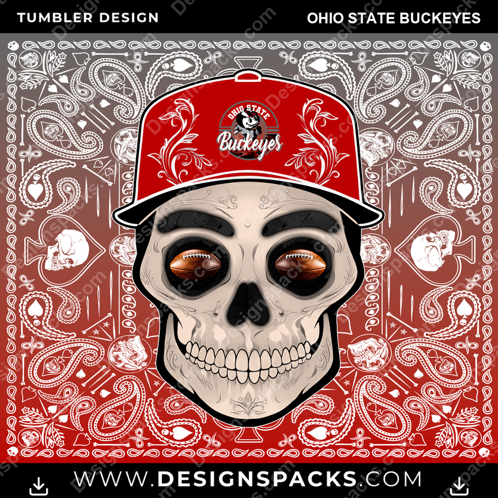 College Sport Skull Handkerchief Ohio State Buckeyes NCAA College Sport Tumbler Digital Wrap Design Download