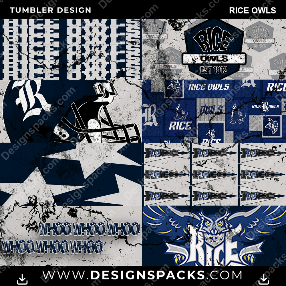 College Sport Distressed BG Rice Owls NCAA College Sport Tumbler Digital Wrap Design Download