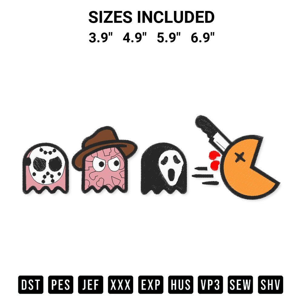 Transform your fabrics with the Pacman Halloween Character Embroidery Design embroidery design. Instant access to premium digitized patterns at Designspacks.com. Available sizes: 3.9", 4.9", 5.9", 6.9".