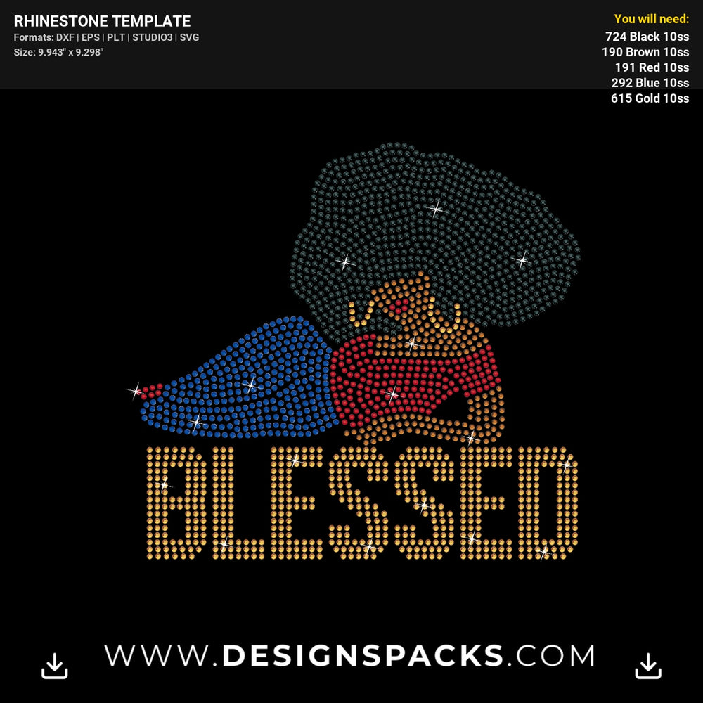 Woman Laying Side Blessed Rhinestone Digital Template