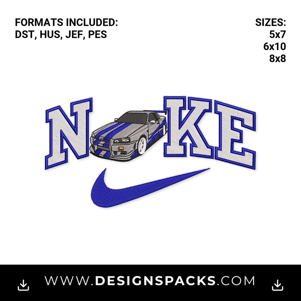 JDM Skyline GT-R R34 Swoosh Embroidery Design - Instant digital download pattern at Designspacks.com