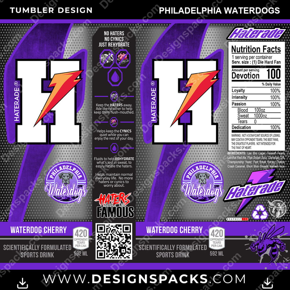 Lacrosse Haterade Philadelphia Waterdogs PLL Lacrosse Tumbler Digital Wrap Design Download