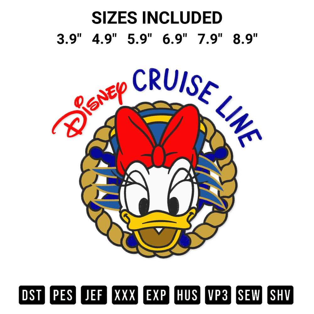 Download the Daisy Duck Disney Cruise Line Embroidery Design machine embroidery design exclusively at Designspacks.com. Premium digitized pattern for apparel and DIY crafts. Available sizes: 3.9", 4.9", 5.9", 6.9", 7.9", 8.9".