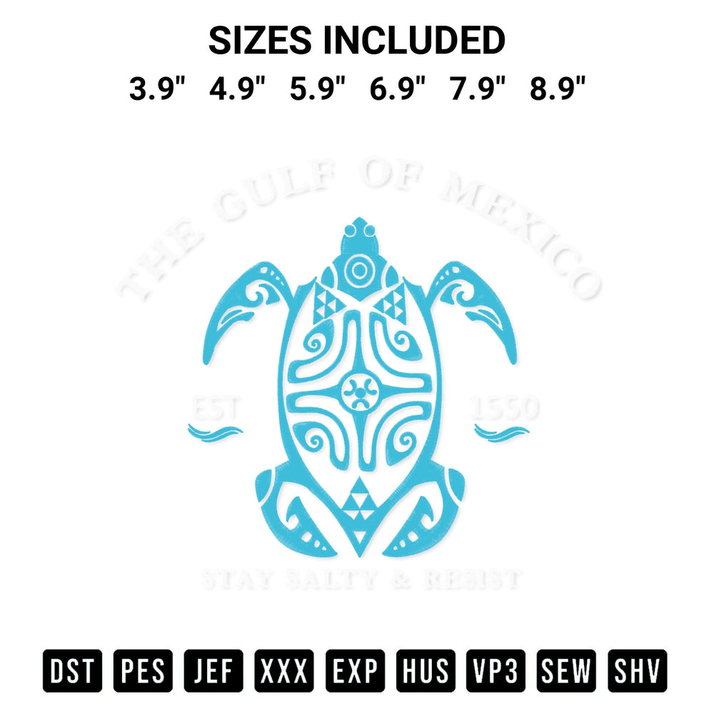 Shop the Gulf Of Mexico Stay Salty Resistance Embroidery Design machine embroidery pattern at Designspacks.com. Beautifully digitized for flawless stitching on any fabric. Available sizes: 3.9", 4.9", 5.9", 6.9", 7.9", 8.9".