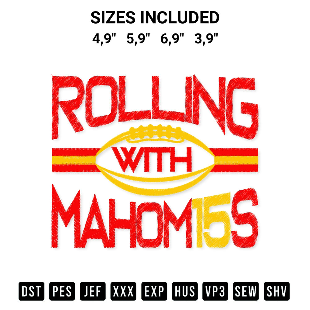Create amazing crafts with the Rolling With Mahomes 15 Vintage Kansas City Football Embroidery Design embroidery file. High-quality digital download from Designspacks.com, perfect for beginners and pros. Available sizes: 4,9", 5,9", 6,9", 3,9".