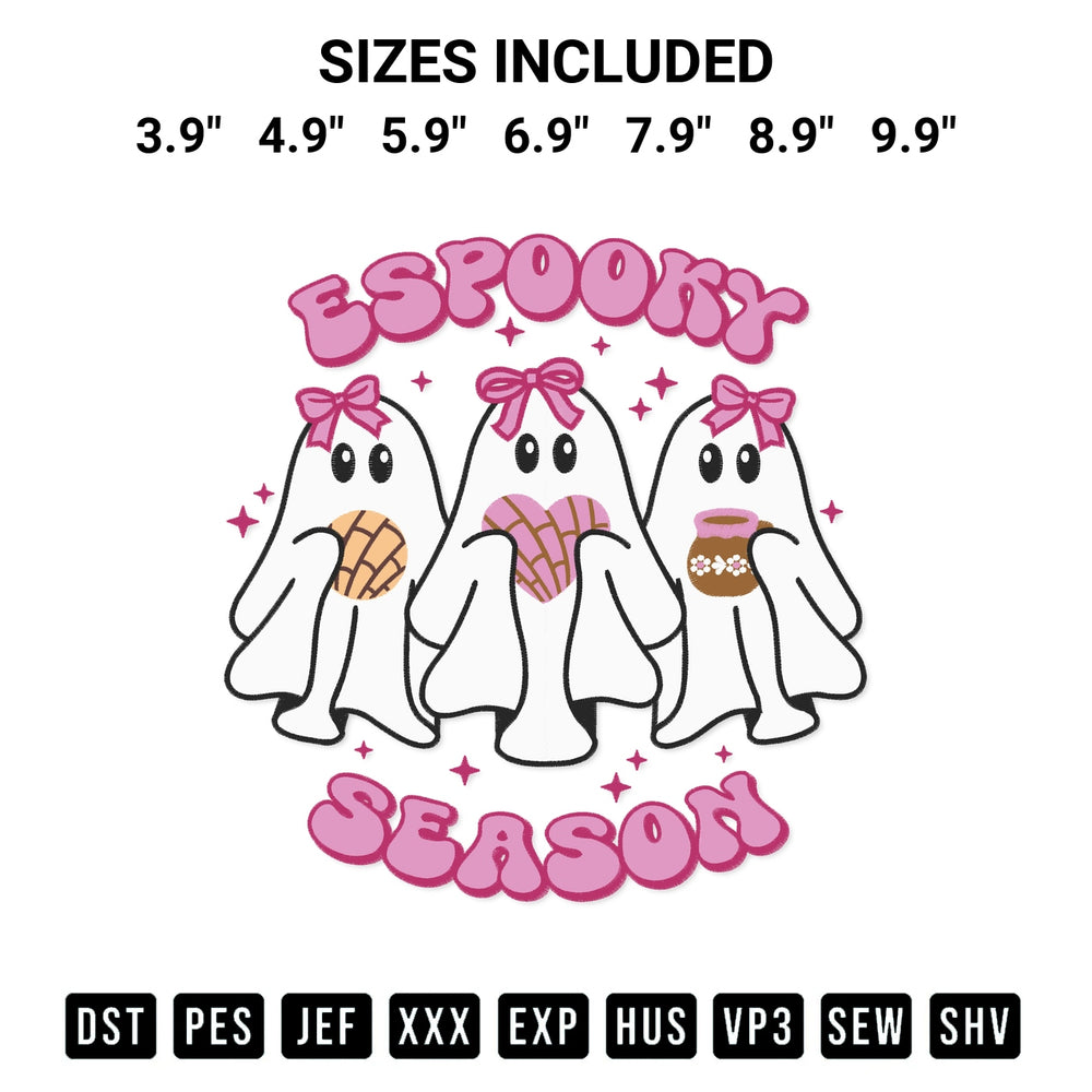 Transform your fabrics with the Espooky Season Ghosts Halloween Embroidery Print Embroidery Design embroidery design. Instant access to premium digitized patterns at Designspacks.com. Available sizes: 3.9", 4.9", 5.9", 6.9", 7.9", 8.9", 9.9".