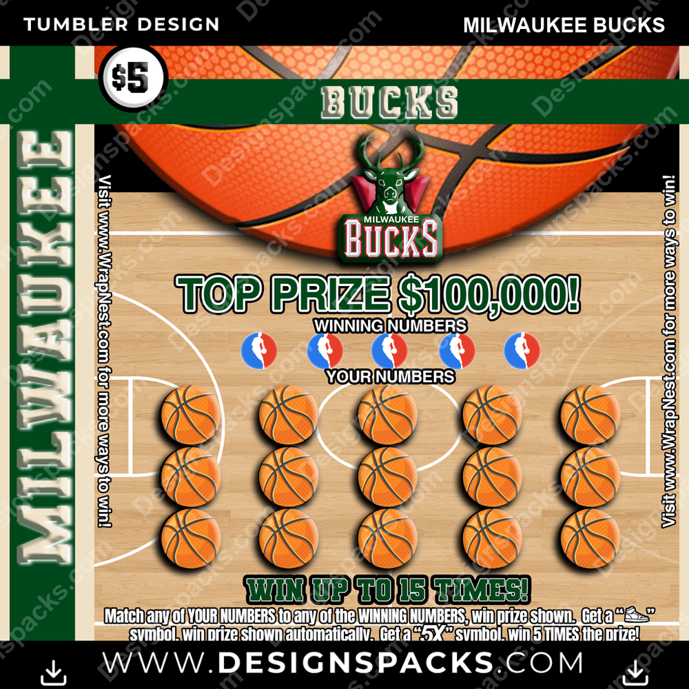 Basketball Lottery Ticket Milwaukee Bucks Tumbler Digital Wrap Design