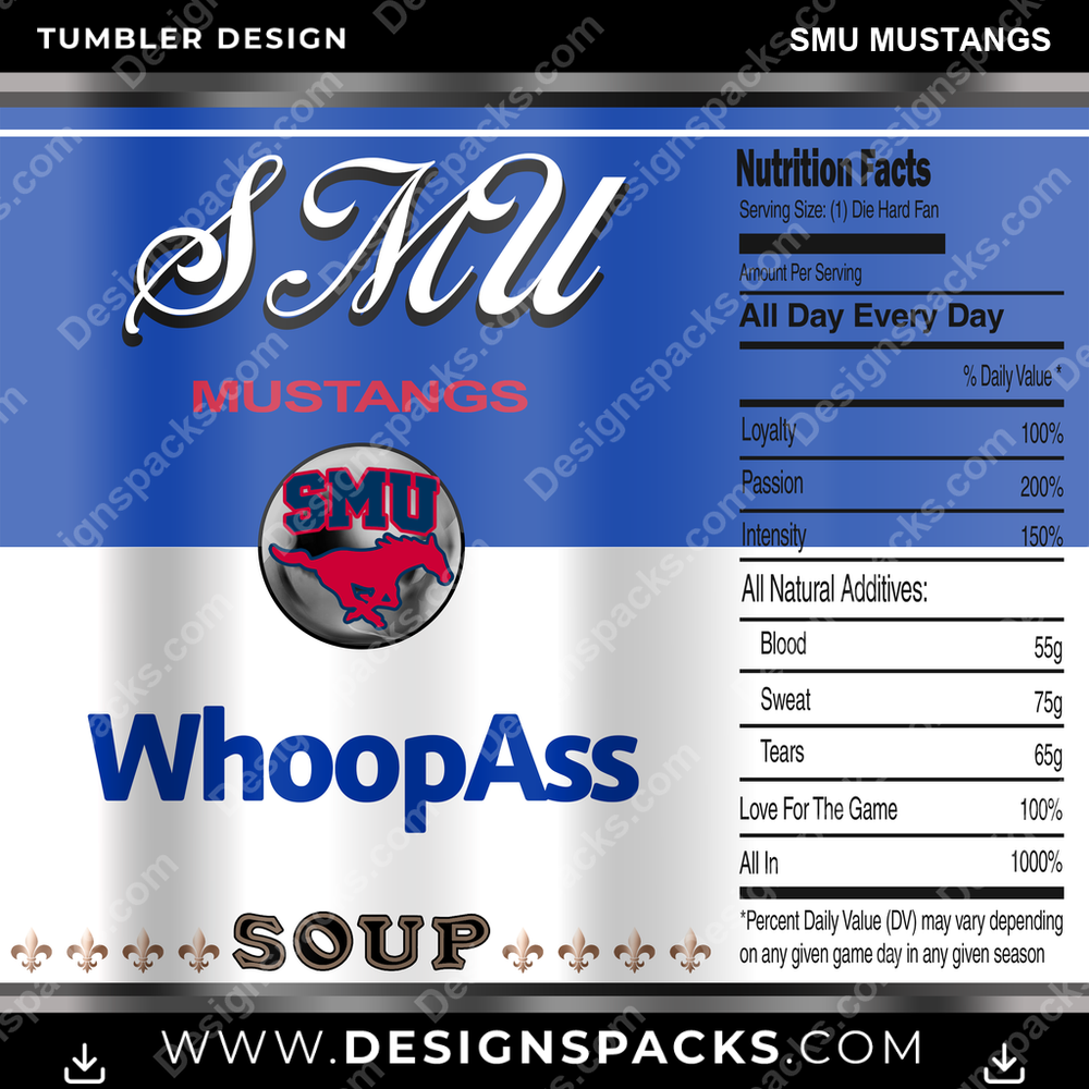 College Sport Soup Can SMU Mustangs Tumbler Digital Wrap Design