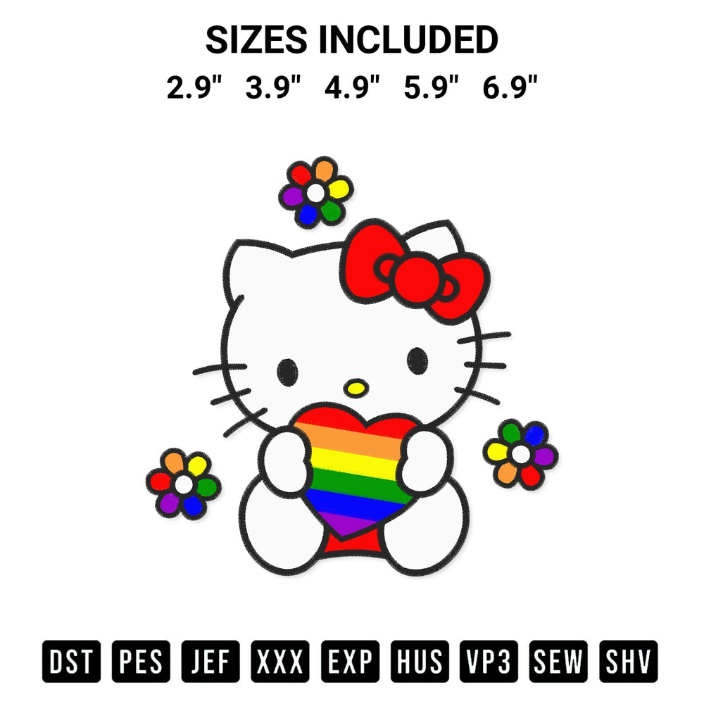 Discover the perfect addition to your crafting collection: Pride Hello Kitty Embroidery Design embroidery file. Instantly available at Designspacks.com. Available sizes: 2.9", 3.9", 4.9", 5.9", 6.9".