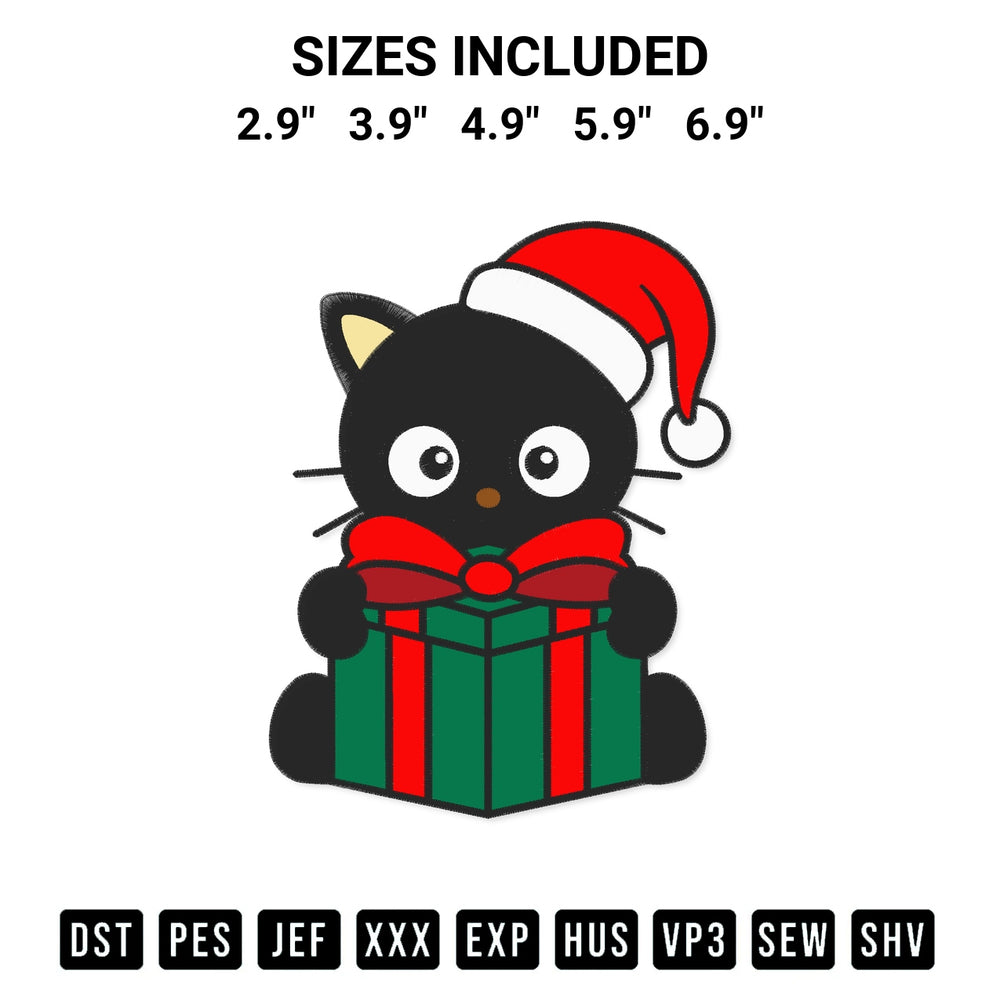 Add a unique touch to your apparel with the Chococat With Christmas Gift Embroidery Design embroidery file. Premium instant download available now on Designspacks.com. Available sizes: 2.9", 3.9", 4.9", 5.9", 6.9".