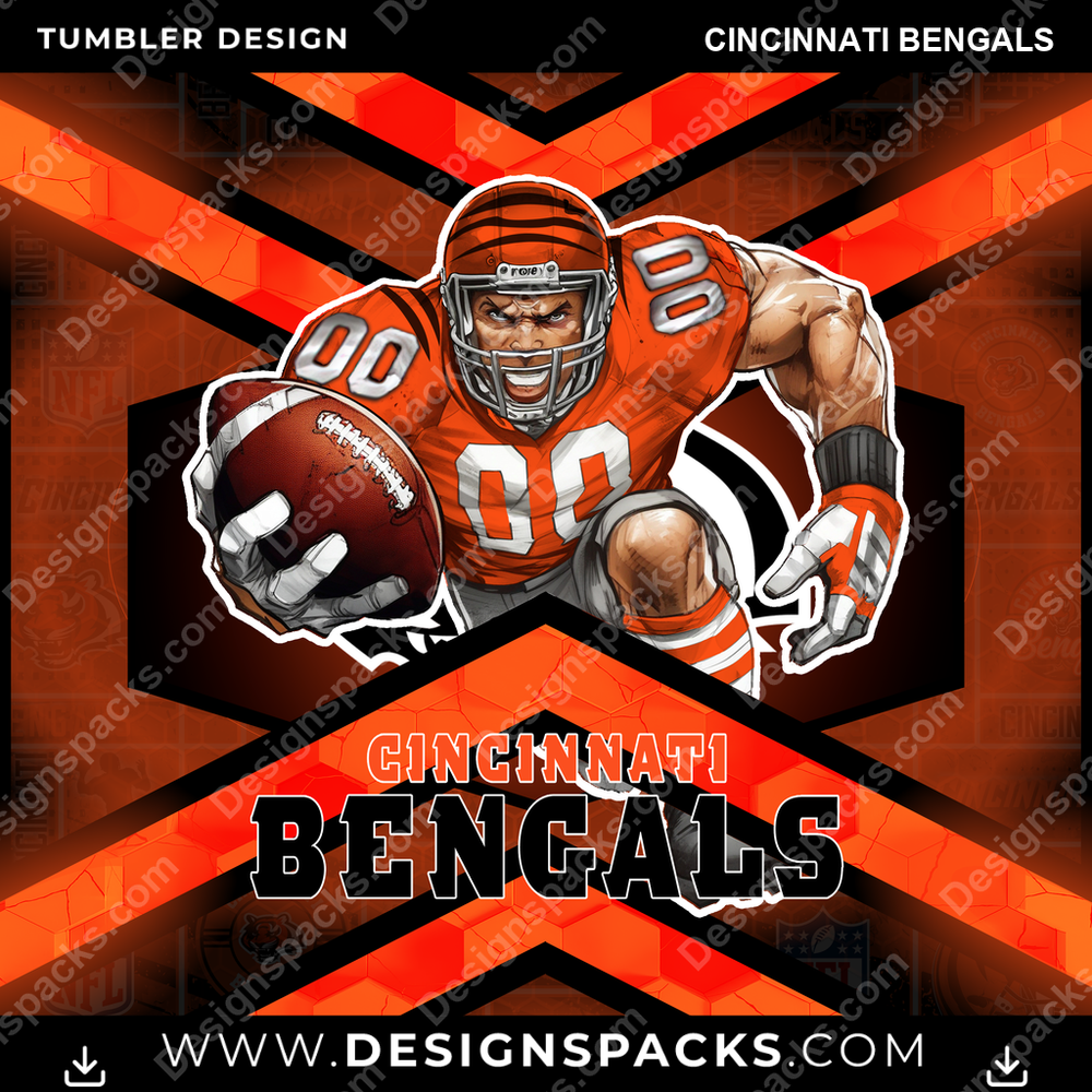 Football Honeycomb Cincinnati Bengals Tumbler Digital Wrap Design