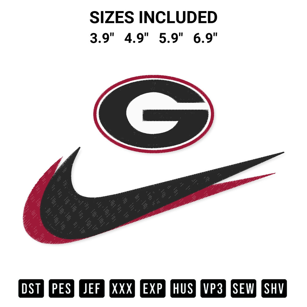 Add a unique touch to your apparel with the Georgia Bulldogs Swoosh Embroidery Design embroidery file. Premium instant download available now on Designspacks.com. Available sizes: 3.9", 4.9", 5.9", 6.9".