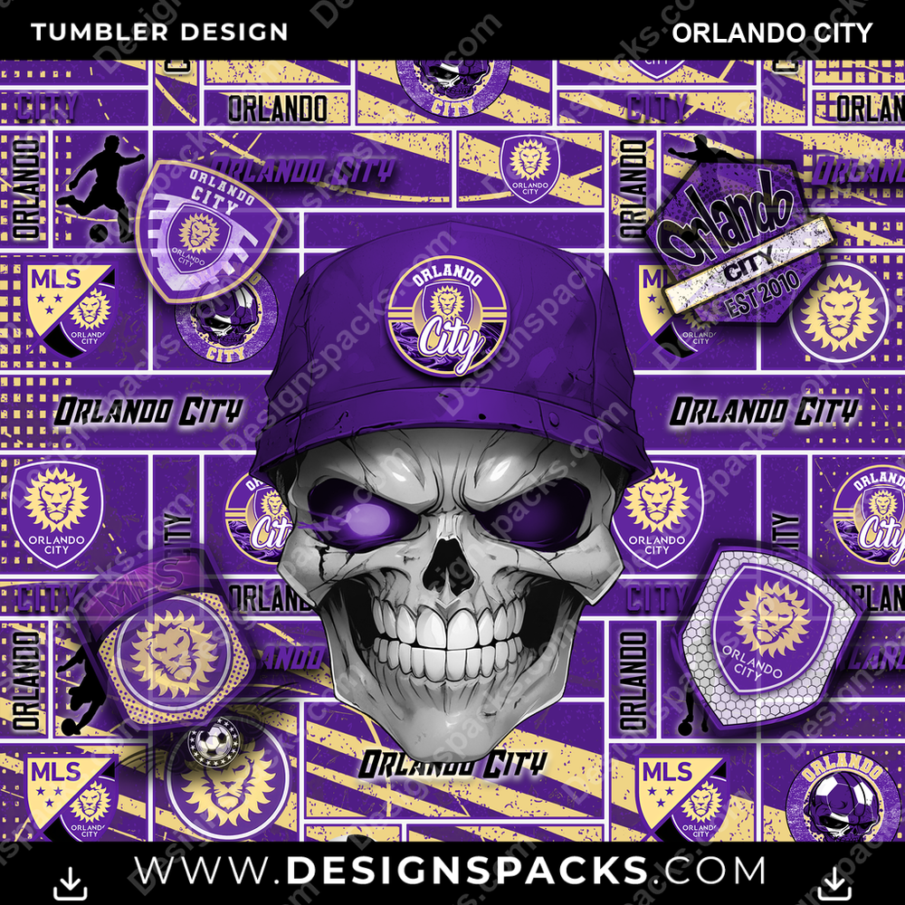 Soccer Skull Orlando City Tumbler Digital Wrap Design