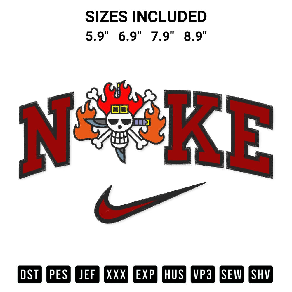 Create amazing crafts with the Eustass Kid Logo X Nike Embroidery Design embroidery file. High-quality digital download from Designspacks.com, perfect for beginners and pros. Available sizes: 5.9", 6.9", 7.9", 8.9".