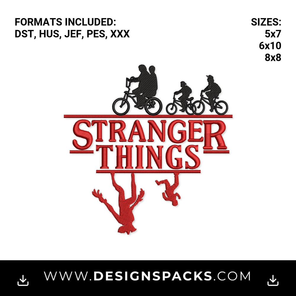 Stranger Things Kids on Bikes Upside Down Embroidery Design - Instant digital download pattern at Designspacks.com