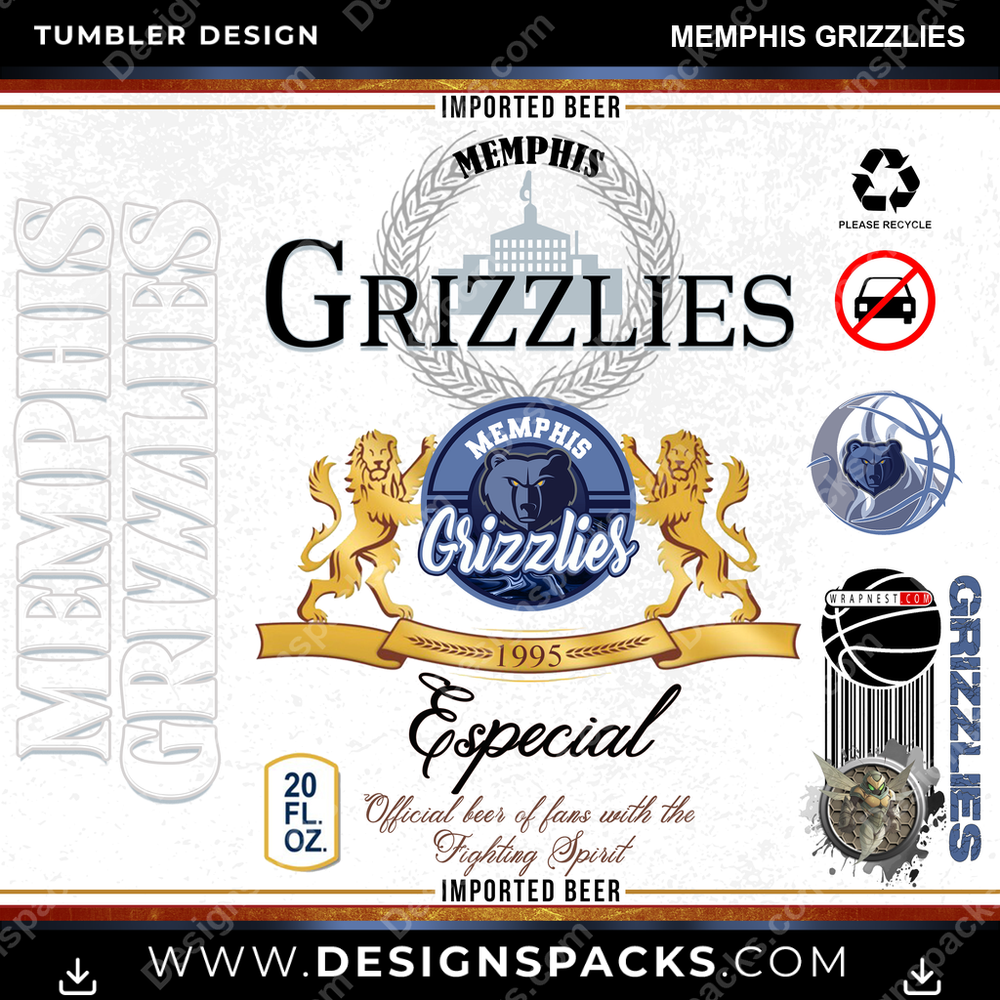 Basketball Modelo Memphis Grizzlies Tumbler Digital Wrap Design