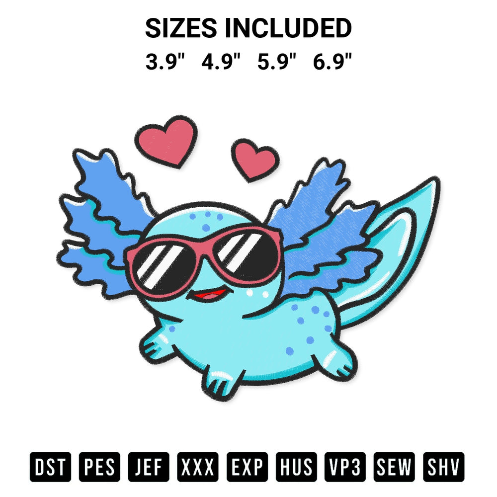 Add a unique touch to your apparel with the Axolotls Cute Embroidery Design embroidery file. Premium instant download available now on Designspacks.com. Available sizes: 3.9", 4.9", 5.9", 6.9".
