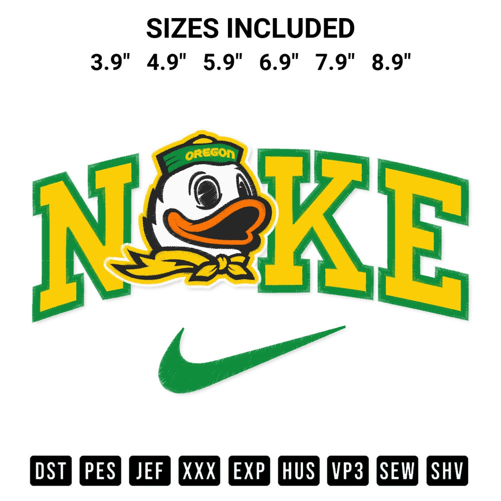 Elevate your next project with our Oregon Ducks X Nike Embroidery Design embroidery file. Shop high-quality digital patterns instantly at Designspacks.com. Available sizes: 3.9", 4.9", 5.9", 6.9", 7.9", 8.9".