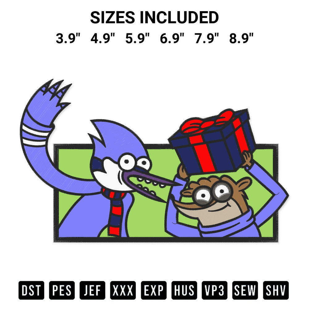 Create amazing crafts with the Mordecai And Rigby Embroidery Design embroidery file. High-quality digital download from Designspacks.com, perfect for beginners and pros. Available sizes: 3.9", 4.9", 5.9", 6.9", 7.9", 8.9".