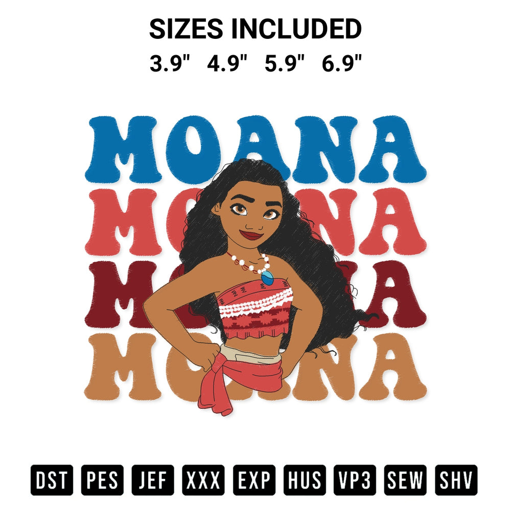 Looking for the perfect pattern? Download the Moana Disney Embroidery Design embroidery design today at Designspacks.com. Crisp, clean stitching guaranteed. Available sizes: 3.9", 4.9", 5.9", 6.9".