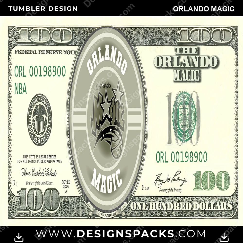 Basketball 100 Dollar Bill Orlando Magic NBA Basketball Tumbler Digital Wrap Design Download
