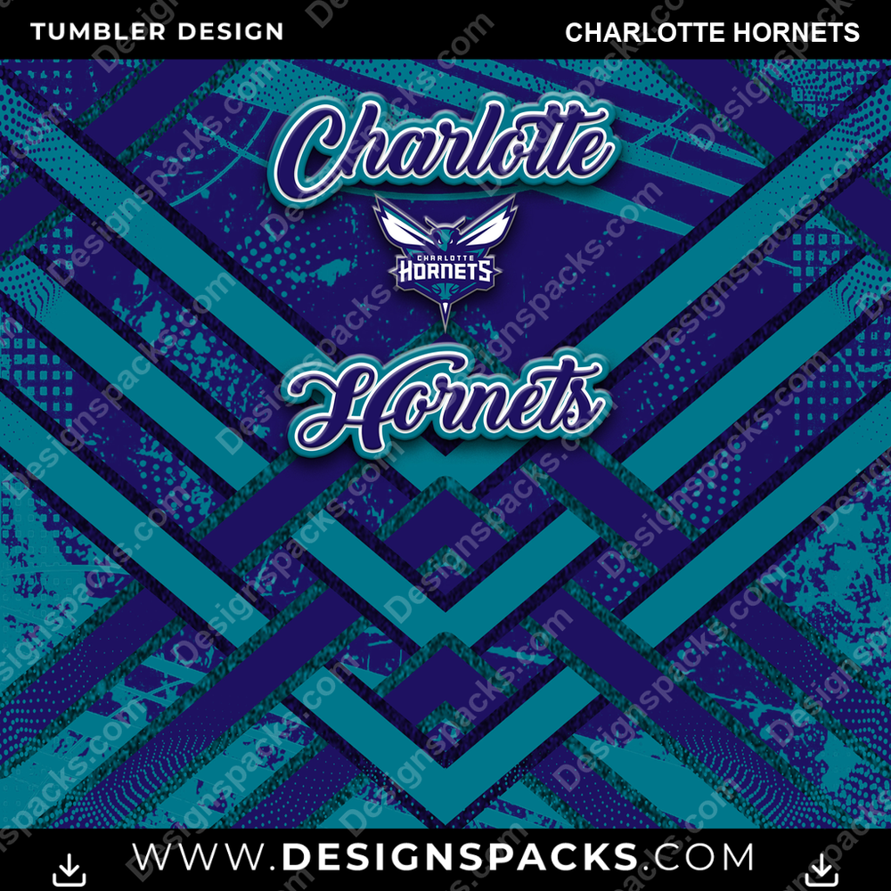 Basketball Glitter Stripe Charlotte Hornets Tumbler Digital Wrap Design