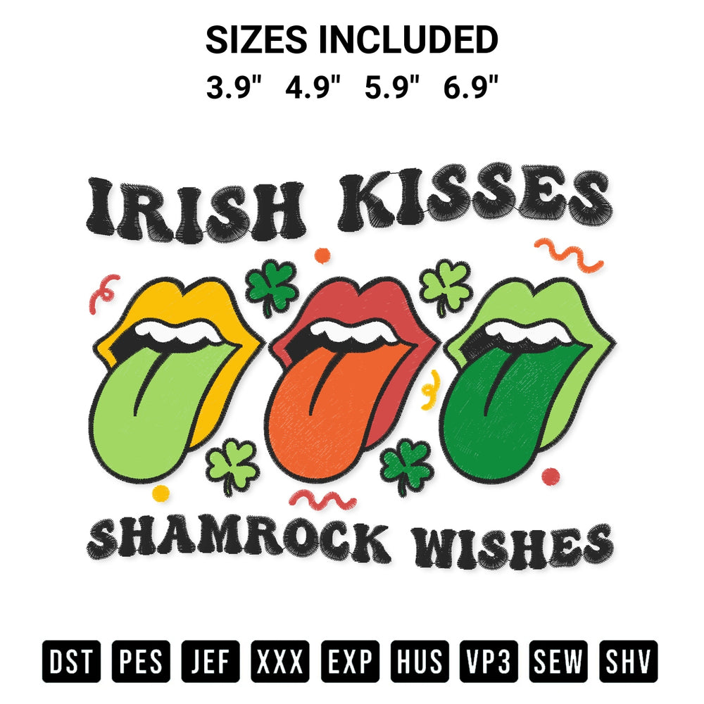 Add a unique touch to your apparel with the Irish Kisses Shamrock Wishes Embroidery Design embroidery file. Premium instant download available now on Designspacks.com. Available sizes: 3.9", 4.9", 5.9", 6.9".