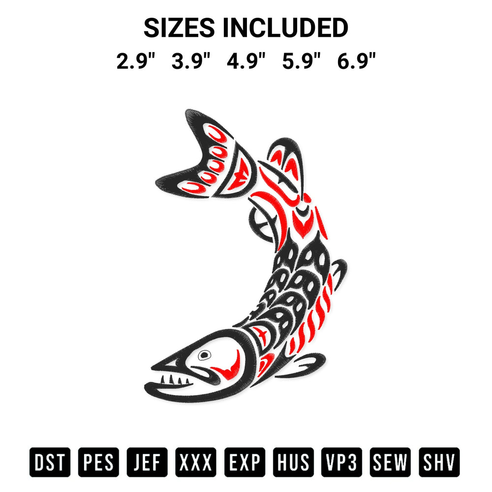 Shop the Haida Fish 1 Embroidery Design machine embroidery pattern at Designspacks.com. Beautifully digitized for flawless stitching on any fabric. Available sizes: 2.9", 3.9", 4.9", 5.9", 6.9".