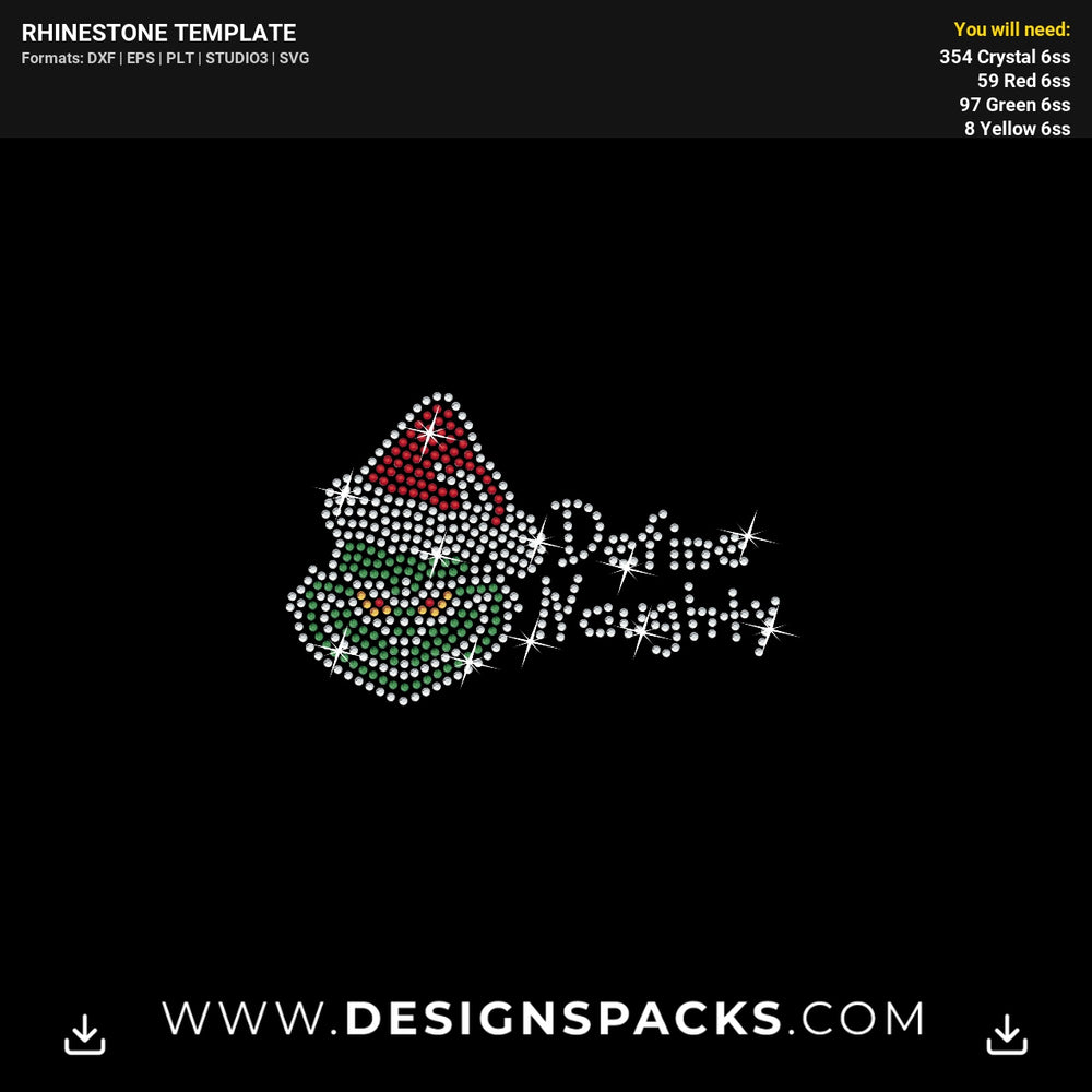 Grinch Define Naughty Mask Rhinestone Digital Template